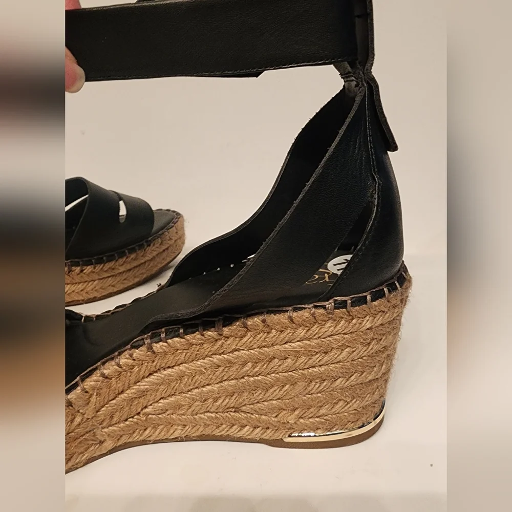 Franco Sarto Callia Espadrille Wedge Sandal In Black Leather Size 11